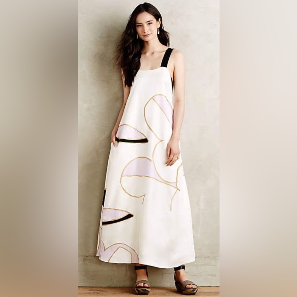 Cynthia Rowley Anthropologie Petaline Trapeze Silk A-line Maxi Dress Size 4